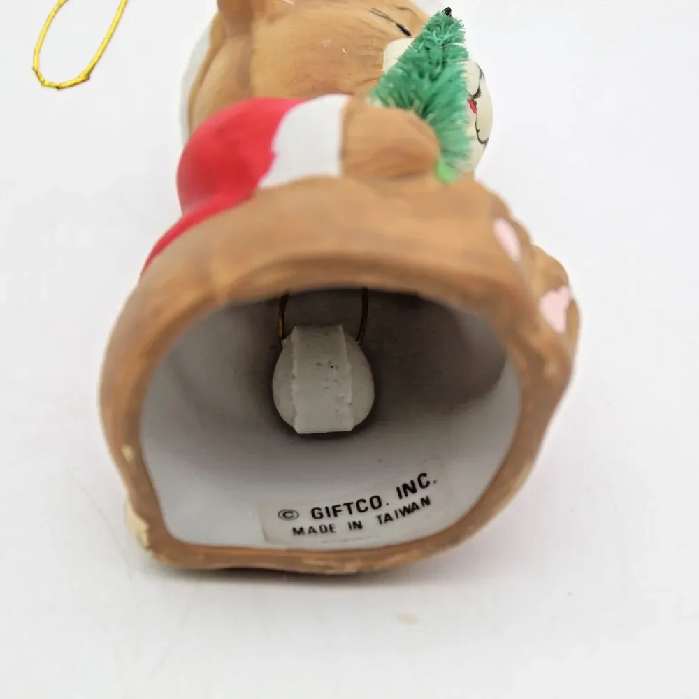 Holly Bells Porcelain Teddy Bear Bell Ornament Vintage 1986 Original Box a